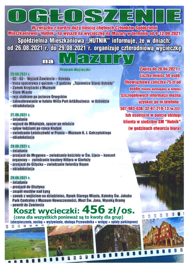 Wycieczka na Mazury - drugi termin wyjazdu
